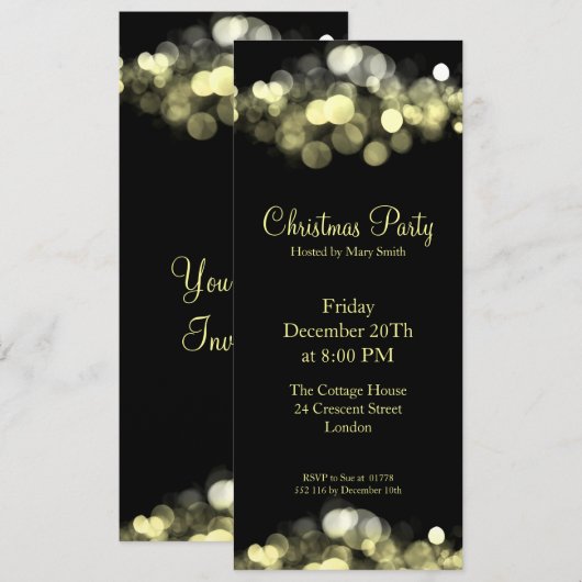 Elegant Party Invitation Gold Shimmering Lichten Kaart (Voorkant / Achterkant)