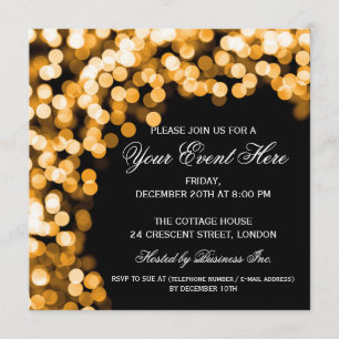 Elegant Party Invitation Gold Sparkly Black Kaart
