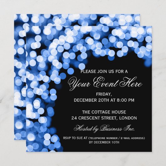 Elegant Party Invitation Gold Sparkly Blue Kaart (Voorkant / Achterkant)