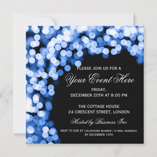 Elegant Party Invitation Gold Sparkly Blue Kaart (Voorkant)