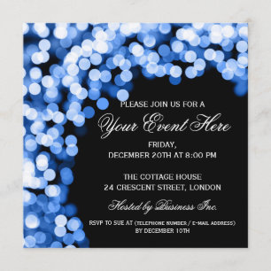 Elegant Party Invitation Gold Sparkly Blue Kaart