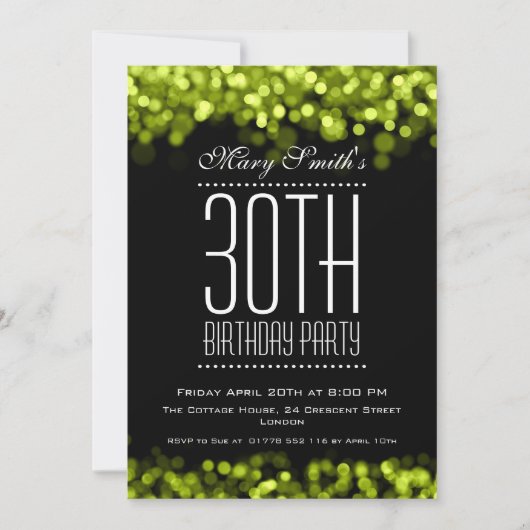 Elegant Party Invitation Sparging Lights Green Kaart (Voorkant)