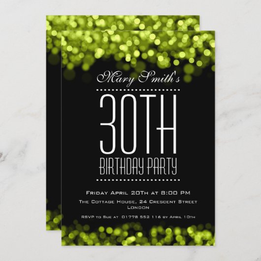 Elegant Party Invitation Sparging Lights Green Kaart (Voorkant / Achterkant)