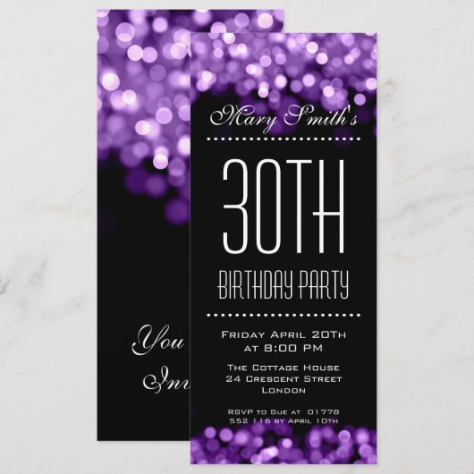 Elegant Party Invitation Sparging Lights Paars Kaart (Voorkant / Achterkant)