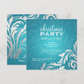 Elegant Party Invitation Swirly Flourish Blue Kaart (Voorkant / Achterkant)