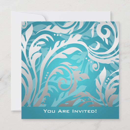 Elegant Party Invitation Swirly Flourish Blue Kaart (Achterkant)