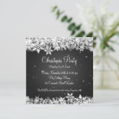 Elegant Party Invitation Winter Snowflakes Black Kaart (Staand voorkant)