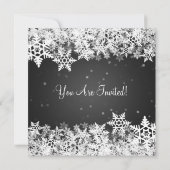 Elegant Party Invitation Winter Snowflakes Black Kaart (Achterkant)