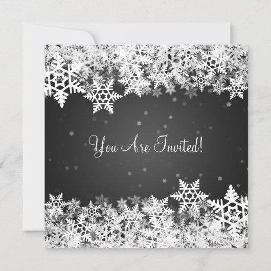 Elegant Party Invitation Winter Snowflakes Black Kaart (Achterkant)
