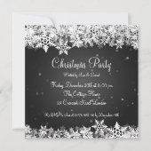Elegant Party Invitation Winter Snowflakes Black Kaart (Voorkant)