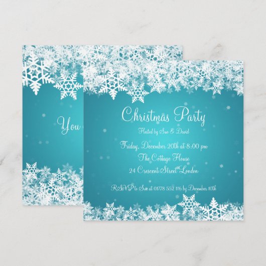 Elegant Party Invitation Winter Snowflakes Blue Kaart (Voorkant / Achterkant)
