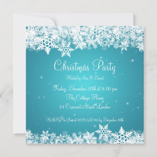 Elegant Party Invitation Winter Snowflakes Blue Kaart (Voorkant)