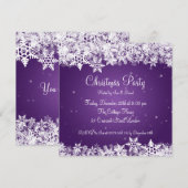 Elegant Party Invitation Winter Snowflakes Paars Kaart (Voorkant / Achterkant)