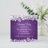 Elegant Party Invitation Winter Snowflakes Paars Kaart (Staand voorkant)