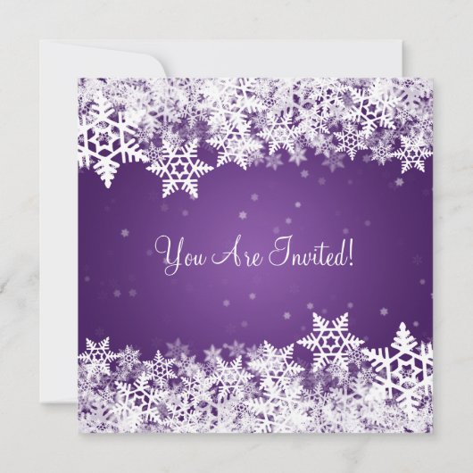 Elegant Party Invitation Winter Snowflakes Paars Kaart (Achterkant)