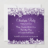Elegant Party Invitation Winter Snowflakes Paars Kaart (Voorkant)