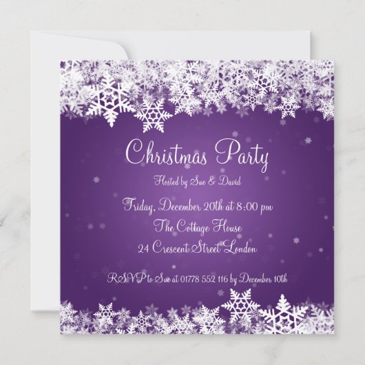 Elegant Party Invitation Winter Snowflakes Paars Kaart (Voorkant)