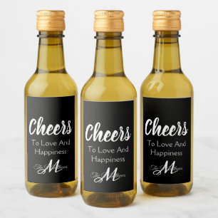 Elegant Party Monogram Cheers Favor Mini Fles Wijn Etiket