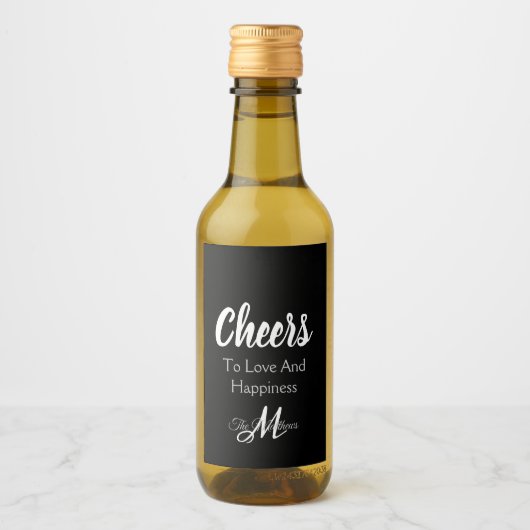 Elegant Party Monogram Cheers Favor Mini Fles Wijn Etiket (Voorkant)