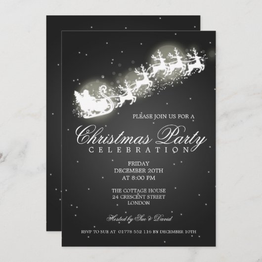 Elegant Party Santa Sparkle Black Kaart (Voorkant / Achterkant)