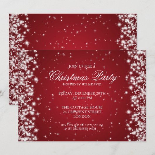 Elegant Party Sparkle Red Kaart (Voorkant / Achterkant)