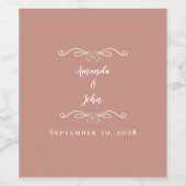 Elegant party Wedding Couple Calligraphy Roos Gold Wijn Etiket (Enkel label)