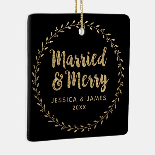 Elegant Pas getrouwd Foto gehuwd en Merry Keramisch Ornament (Rechts)
