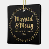 Elegant Pas getrouwd Foto gehuwd en Merry Keramisch Ornament (Links)