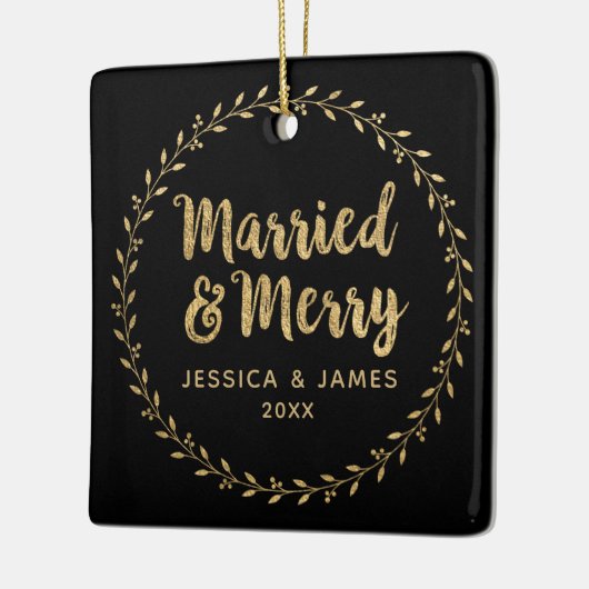 Elegant Pas getrouwd Foto gehuwd en Merry Keramisch Ornament (Links)