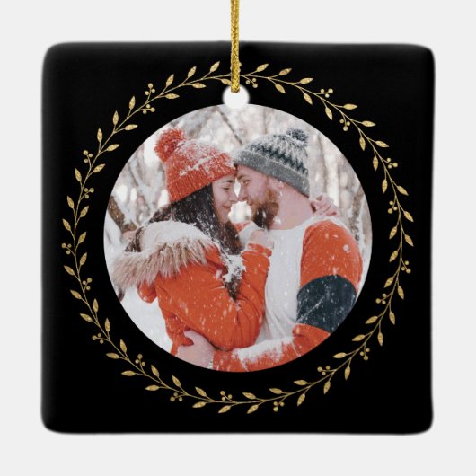 Elegant Pas getrouwd Foto gehuwd en Merry Keramisch Ornament (Achterkant)