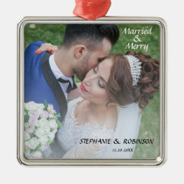 Elegant Pas getrouwd Foto gehuwd en Merry Metalen Ornament