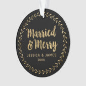 Elegant Pas getrouwd Foto gehuwd en Merry Ornament (voorkant)