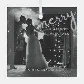 Elegant Pas getrouwd Foto Merry and Married Glas Ornament (Voorkant)