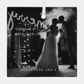 Elegant Pas getrouwd Foto Merry and Married Glas Ornament (Achterkant)