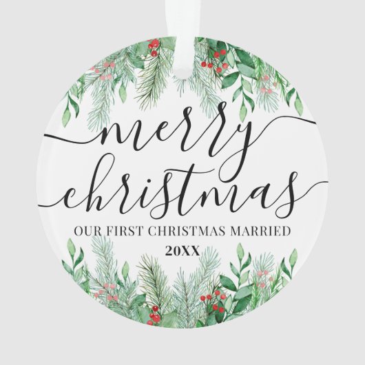 Elegant Pas getrouwd Foto voor eerste kerstbevalli Ornament (achterkant)