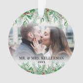 Elegant Pas getrouwd Foto voor eerste kerstbevalli Ornament (voorkant)