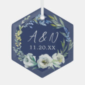 Elegant Pas getrouwd Gift Custom Blue Floral Kerst Glas Ornament (Voorkant)