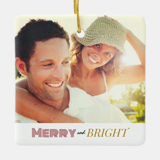 Elegant Pas getrouwd Merry en Bright modern Stijlv Keramisch Ornament (Voorkant)