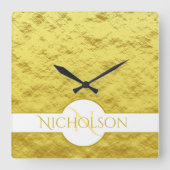 Elegant Pas getrouwd Monogram Aangepaste naam Gold Vierkante Klok (Voorkant)
