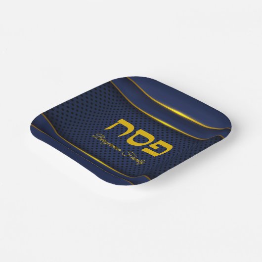 Elegant Pascha Seder Diner Blauw en Goud Papieren Bordje (Gebogen)
