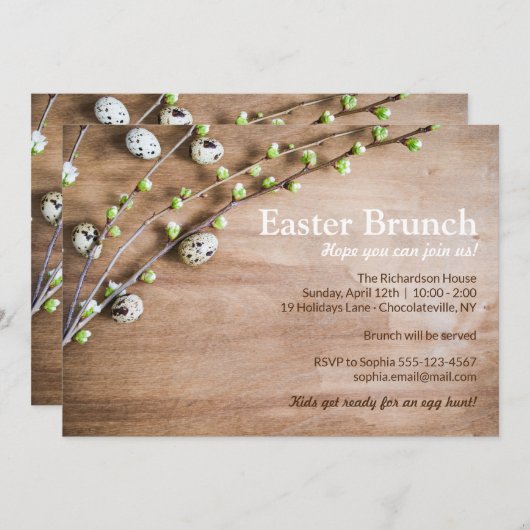 Elegant Pasen Brunch Rustic Spring Blossom Eggs Kaart (Voorkant / Achterkant)