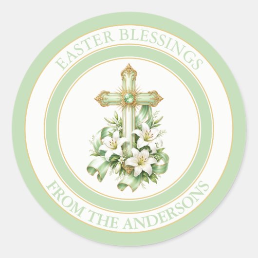 Elegant Pasen Kruis & Lelie Ontwerp Ronde Sticker (Voorkant)
