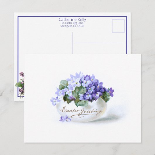 Elegant  Pasen Paars vergeet-me-Nots Briefkaart (Voorkant / Achterkant)