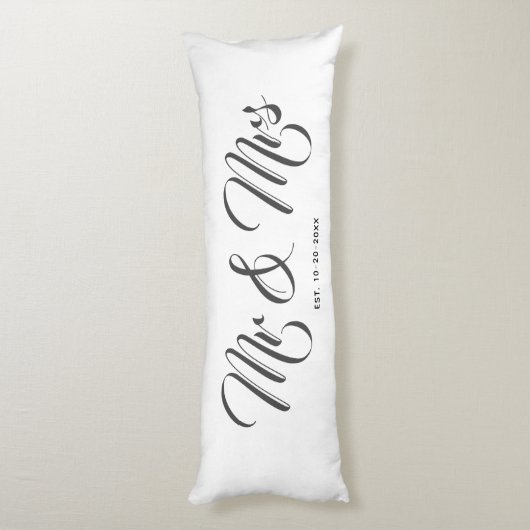 Elegant Passen getrouwd Mr en Mrs White Grey Scrip Lichaamskussen (Achterkant (Verticaal))