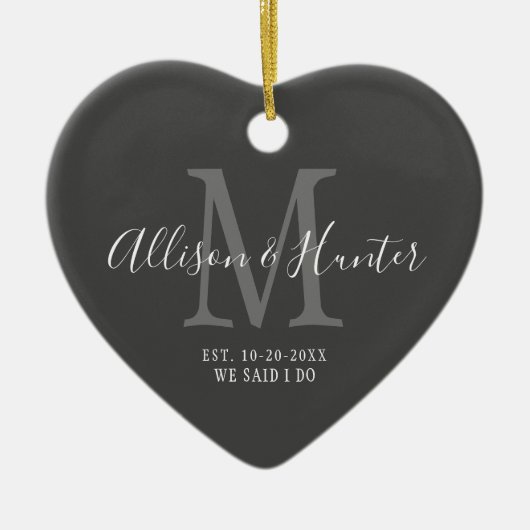 Elegant Passen getrouwd Vastgesteld monogram Naam  Keramisch Ornament (Voorkant)