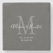 Elegant Passen getrouwd Vastgesteld monogram Naam  Stenen Onderzetter (Voorkant)