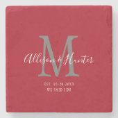 Elegant Passen getrouwd Vastgesteld monogram Naam  Stenen Onderzetter (Voorkant)