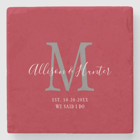 Elegant Passen getrouwd Vastgesteld monogram Naam Stenen Onderzetter (Voorkant)