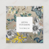 Elegant Passion Flowers op Silver Grey Vierkante Visitekaartje (Voorkant)