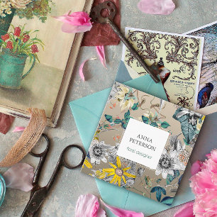 Elegant Passion Flowers op Silver Grey Vierkante Visitekaartje